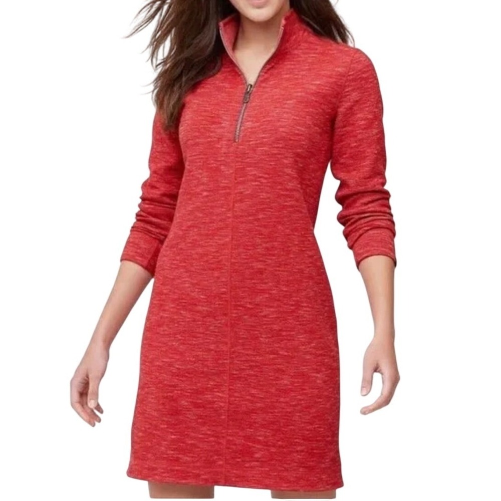 Tommy Bahama Reversible Quarter Zip Midi Dress Small /Petite Red White Stripe